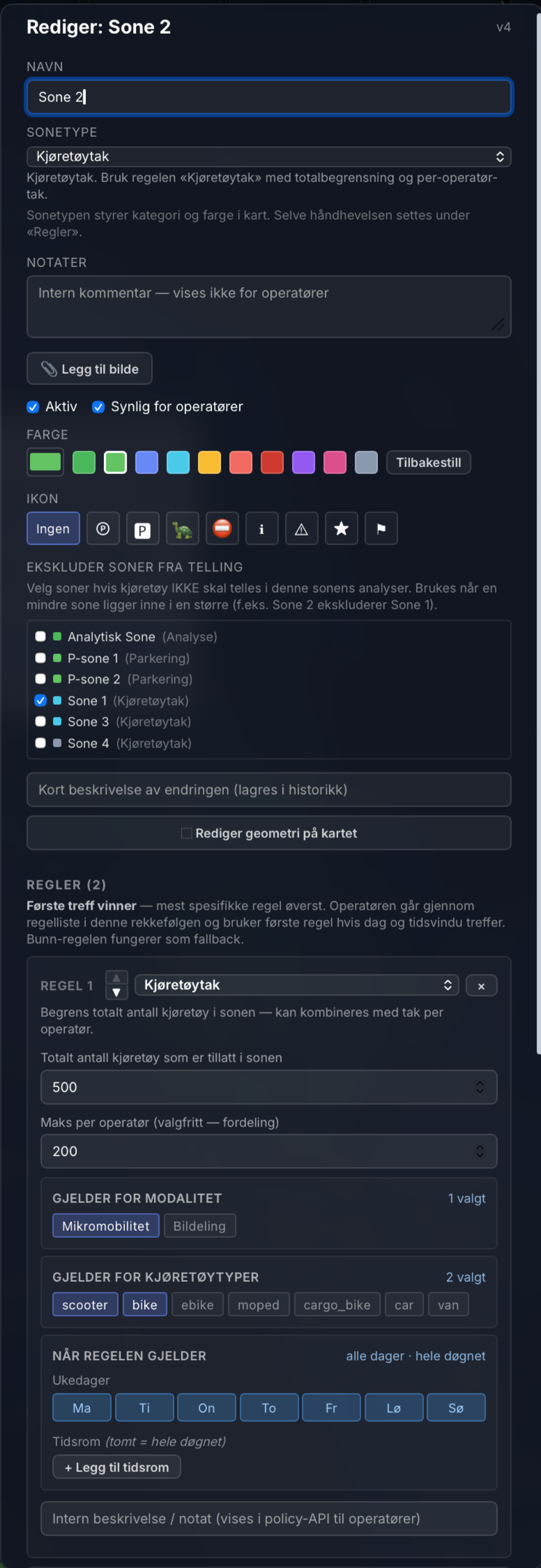 Soneeditor i Avaris AMP for å tegne soner og sette regler