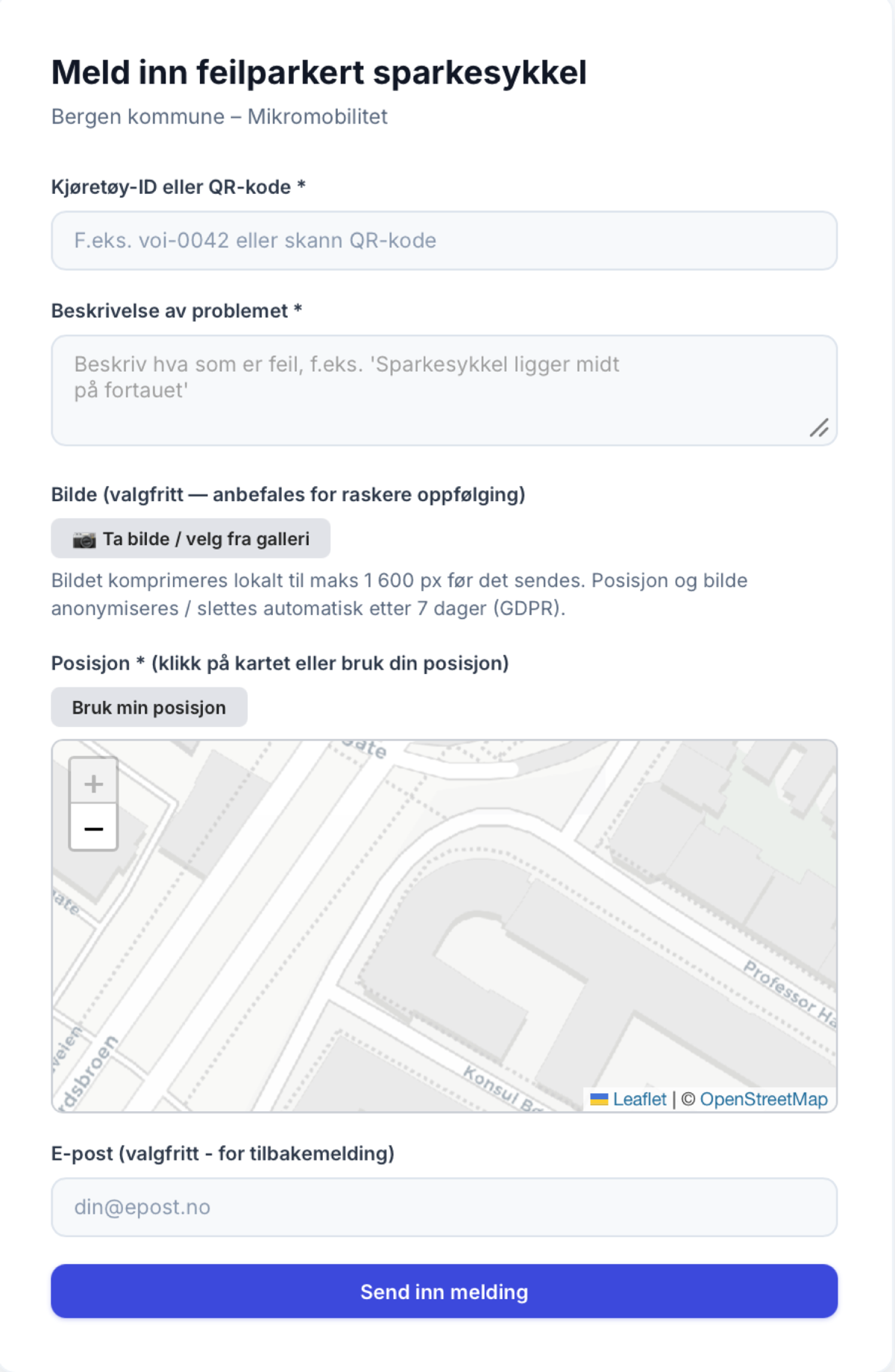 Innbyggermelding av feilparkert kjøretøy på mobil i Avaris AMP